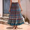 Damen Elastischer Bund Maxi-Rock Lockerer Sitz Boho Bedruckter Langer Rock Stufig RAYON 100% Strandurlaub Fließender Midi-Rock