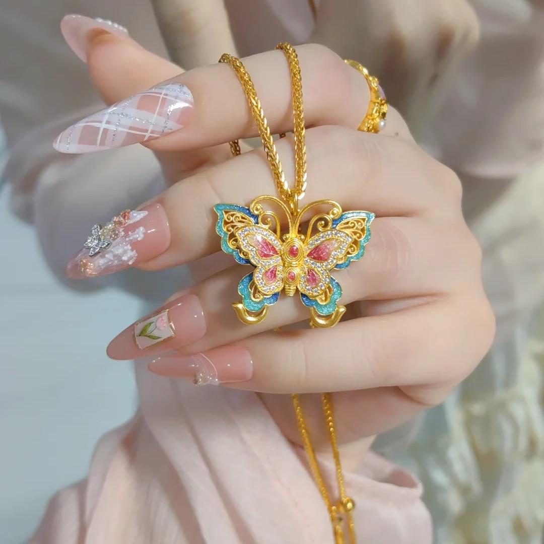 

Zhuang Zhou s Dream Butterfly Thread Enamel Colored Vein Flower Butterfly Necklace Women s Burnt Blue Butterfly Clavicle Chain