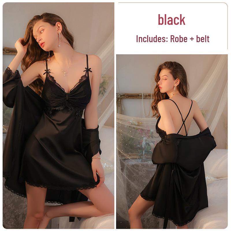 

Зимний комплект пижамы большого размера без спины с нагрудными вкладышами - женская ночная сорочка-майка и халат One Size