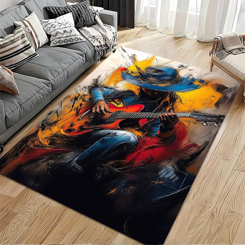 Colorful Guitarist Art Design Suitable As a Non-slip Mat for the Living Room or Bedroom Sofa