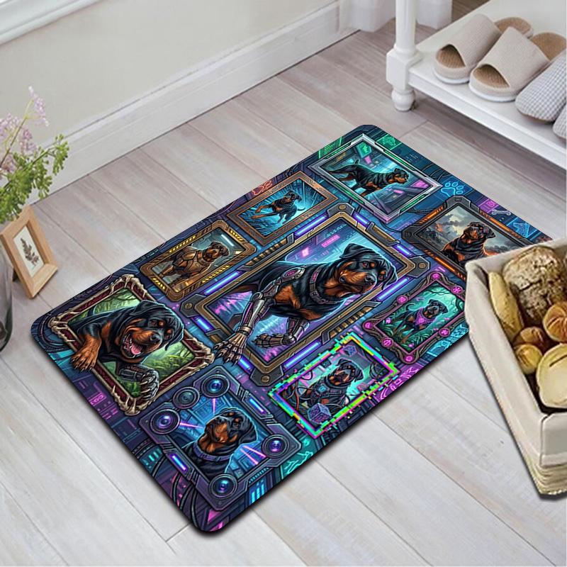 Cybernetic Rottweiler Portraits Pattern Rug Floor Mat for Living Room or Bedroom Soft and Comfortable Carpet a Gift for Birthday and Holiday.