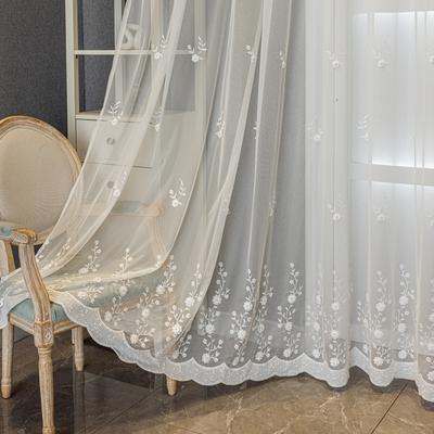 1 Panel French Elegant Embroidered Summer Sheer Curtain with Beaded Design, Suitable for Living Room, Bedroom, Balcony, Kitchen, Garden, Cottage