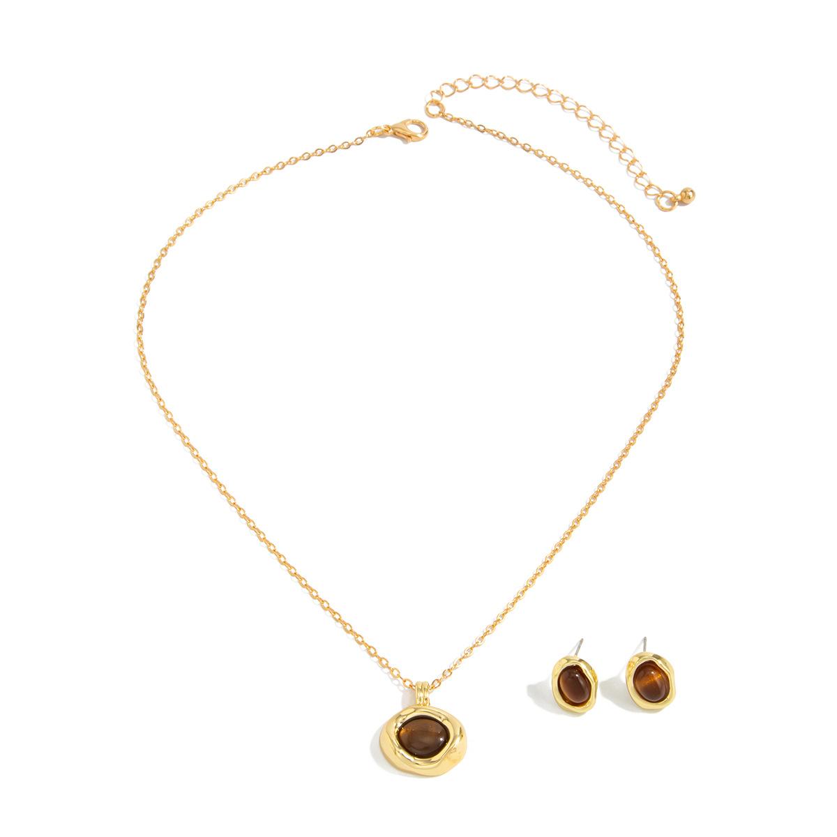 Vintage Maillard Tiger S Eye Round Pendant Necklace, Simple Metal Fine Chain Clavicle Necklace