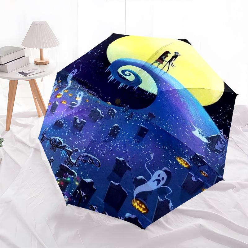 Albtraum vor Weihnachten, Jack Skellington Motiv, Automatisches Öffnen und Schließen, Helles 8-Speichen, Tragbarer Schirm, Geeignet für Männer