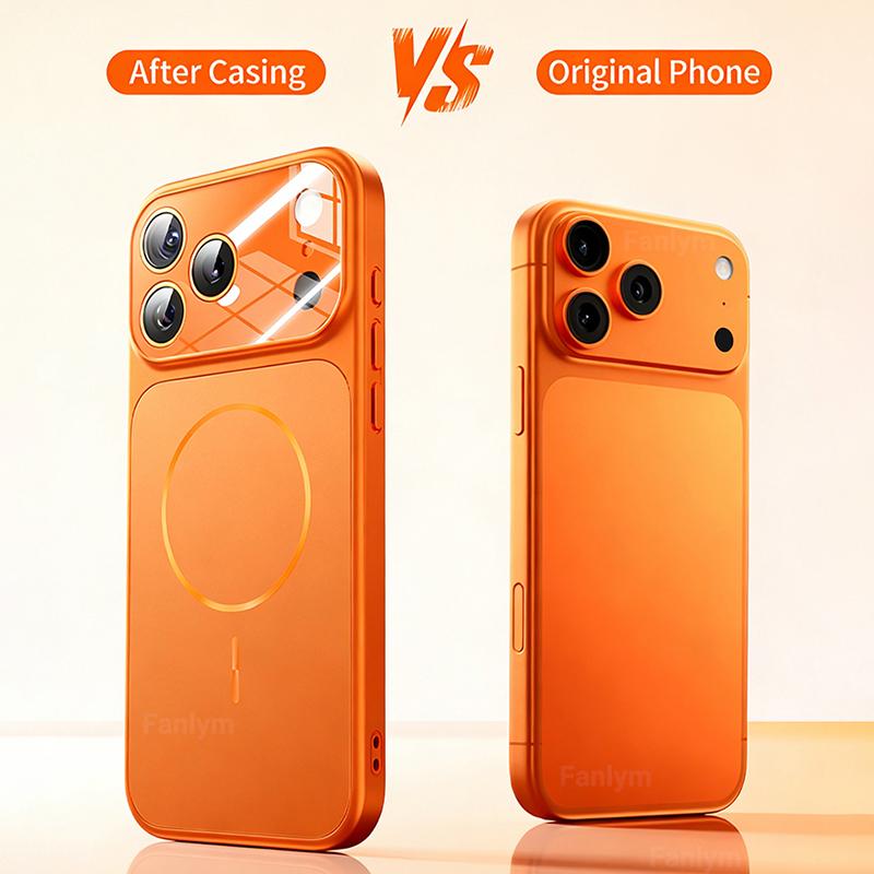 Luxury Magnetic Phone Case For iPhone 17 16 15 14 13 Pro Max For MagSafe Shockproof Hard Glass Lens Protection Matte Cover