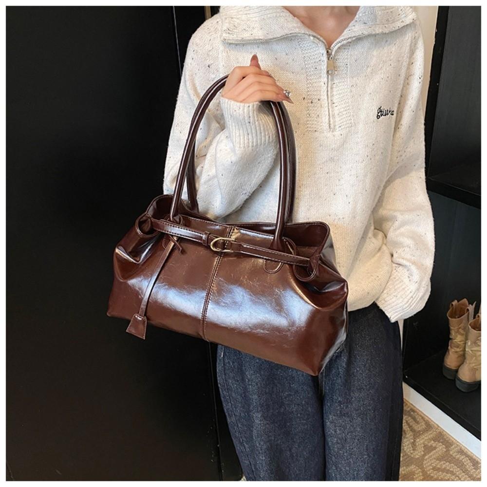 Fashion Oil PU Leather Handbag Multifunctional Large Capacity Tote Bag Casual Underarm Bag Work Shopping Travel
