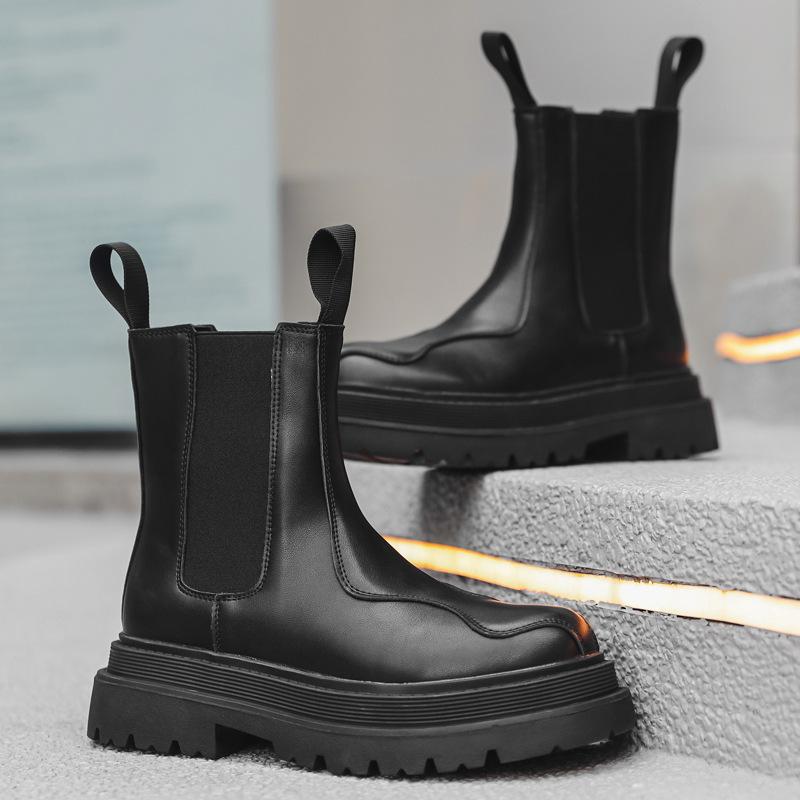 big size men fashion party nightclub high chelsea boots designer autumn winter shoes cowboy original leather boot platform botas