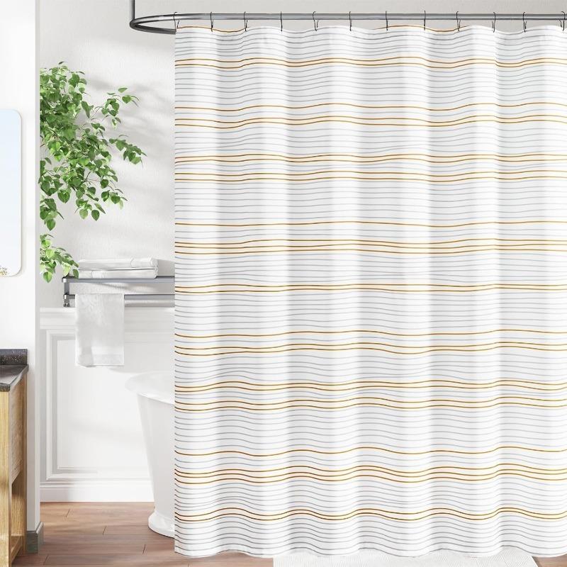 Marineblaue und weiße Duschvorhang für Badezimmer Modernes Bauernhaus Gestreift Wasserdichtes Stoff-Duschvorhang-Set mit 12 Haken