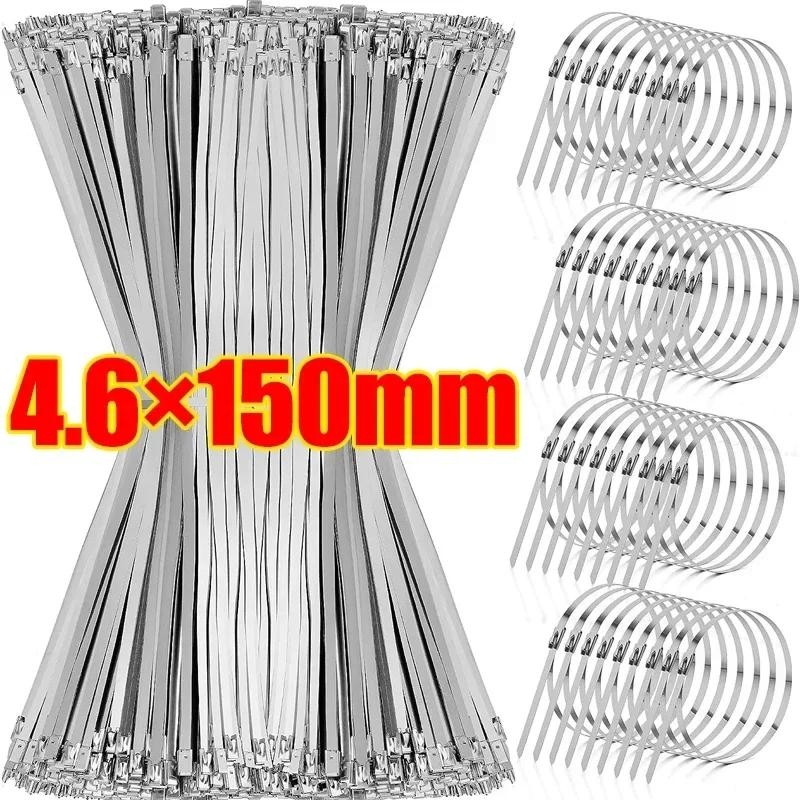 100Pcs Stainless Steel Cable Ties Metal Zip Ties Strap for Exhaust Wrap Multi-Purpose Heavy Duty Self-locking Fastening Ring