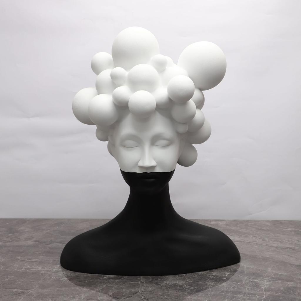 Abstract Figure Sculpture Black and White Mosaic Woman Figurine Human Head Statue Home Decoration Resin Handicraft Ornaments