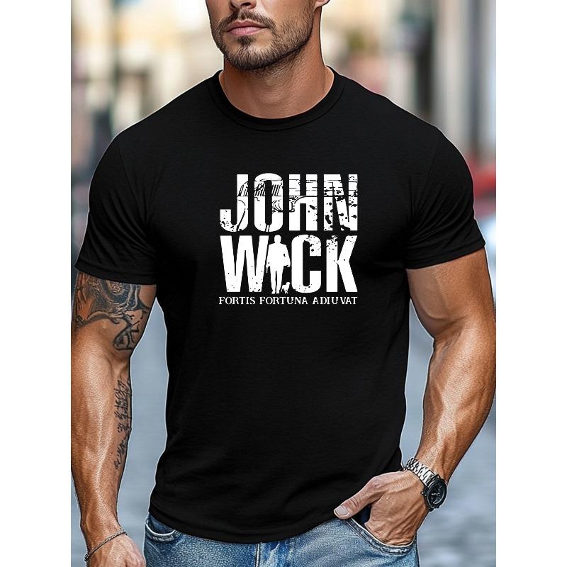 Europäische Größen Herren John Wick Film Grafik T-Shirt - Ikonischer Action-Print Kurzarm Rundhals Lässiges Sommer-T-Shirt Geeignet für Fans
