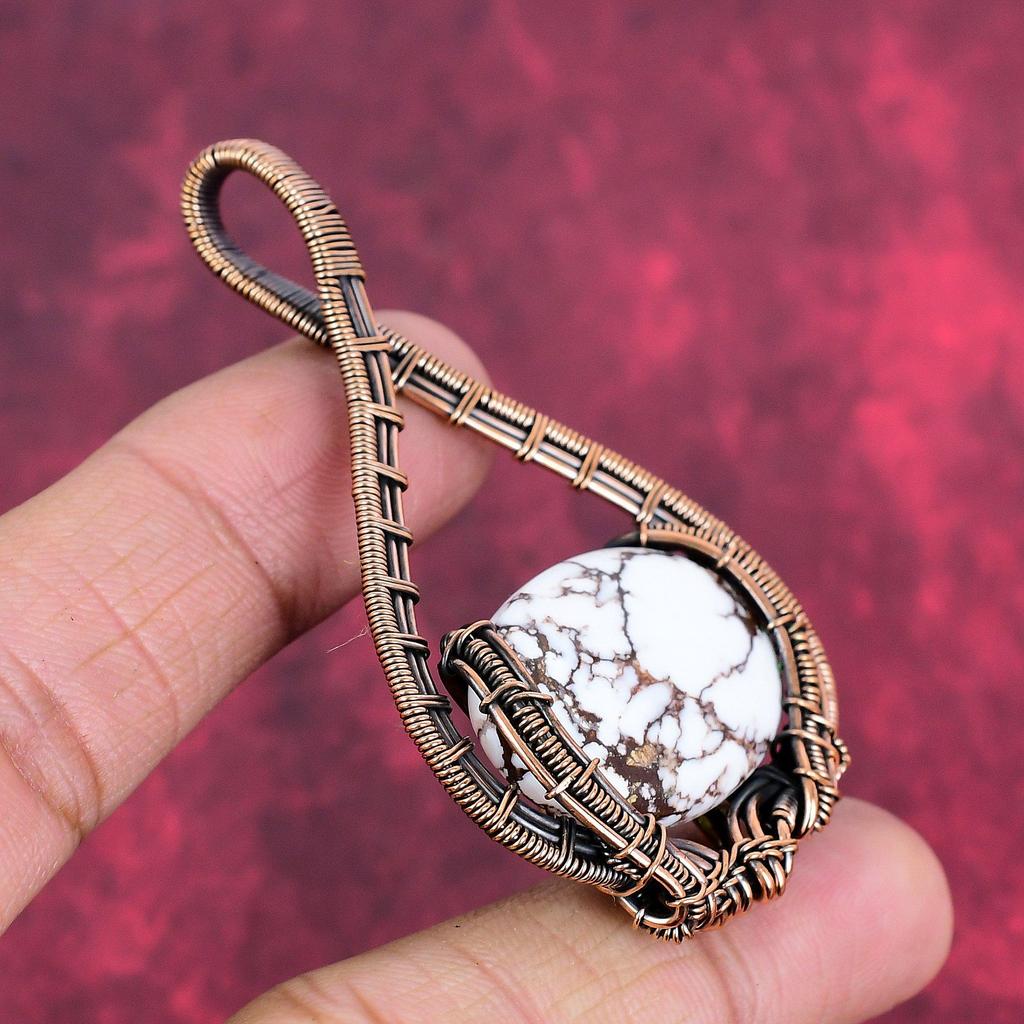 Wild Horse Magnesite Pendant Copper Wire Wrapped Pendant Handmade Pendant Gemstone Decent Pendant Anniversary Gifts Copper Wire Wrap Jewelry