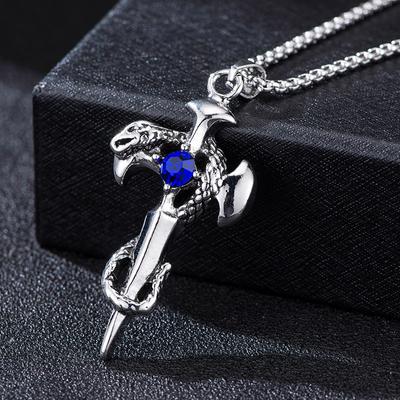 Celebritys Same Retro Plate Snake Sword Cross Necklace Creative Alloy Jewelry Trendy Mens Hip Hop Sweater Chain
