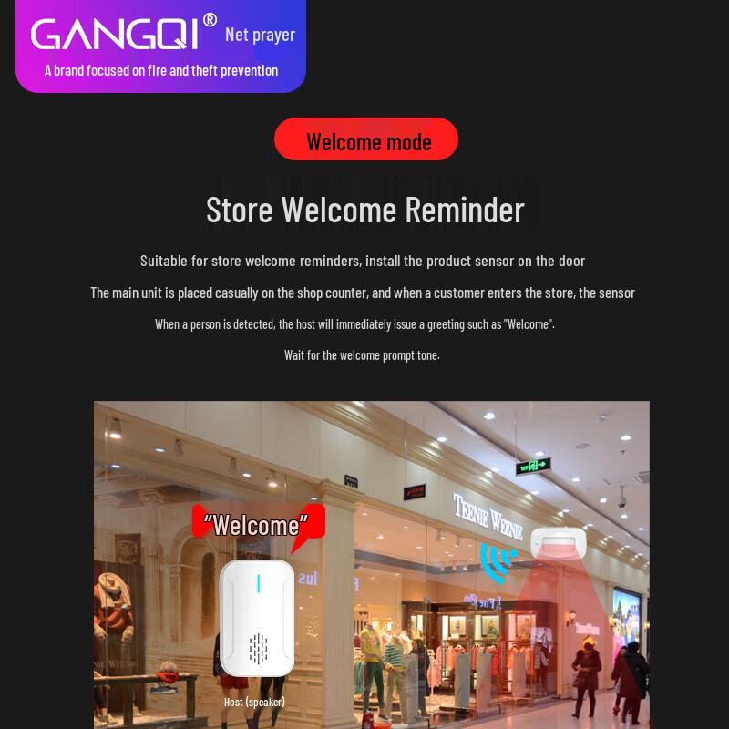 GANGQI P604 Wireless Storefront Welcome Chime & Entry Sensor