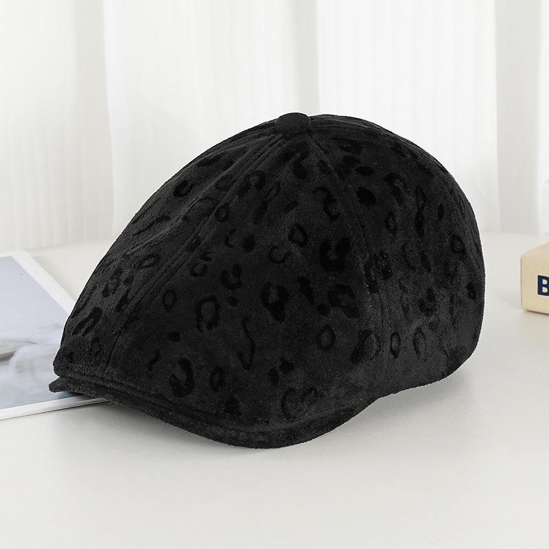 American Retro Street Leopard Print Forward Hat Female Autumn Spice Girl Style Show Face Small Beret Personality Big Head Circumference Hat