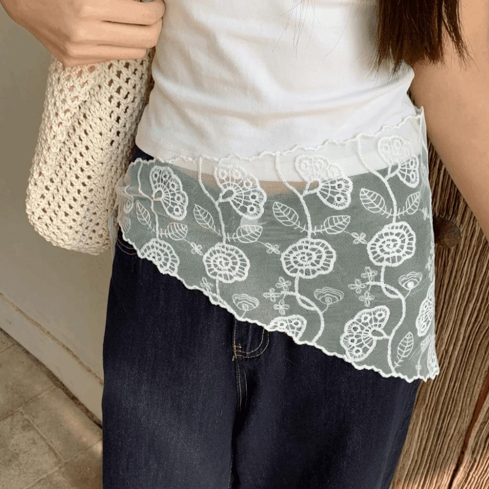 Layered Design Lace Triangle Belt Elegant Belted Overlap Scarf Niche Korean Lace Apron  Party Style K