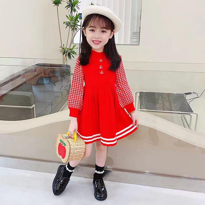 Girls Long Sleeve Knit Dress Fall Winter Princess Style Kids