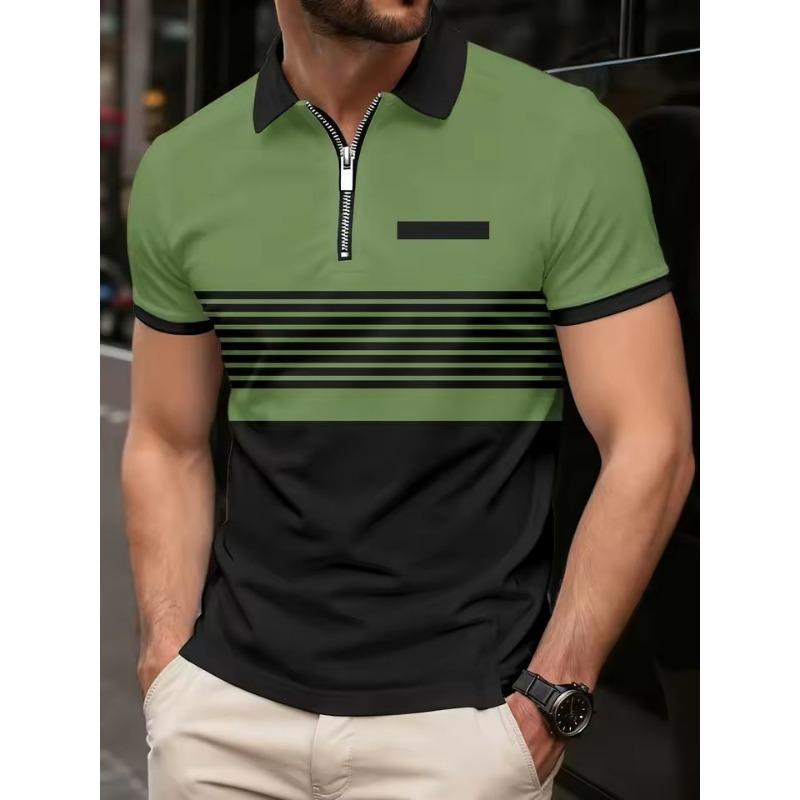 Men's Fashionable Polo Shirt Comfortable Color Blocking Design Digital Printing Summer Outdoor Wear Europe Men's Clothing