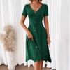 European and American spring and summer women's hot-selling fashion temperament women's dark green dress