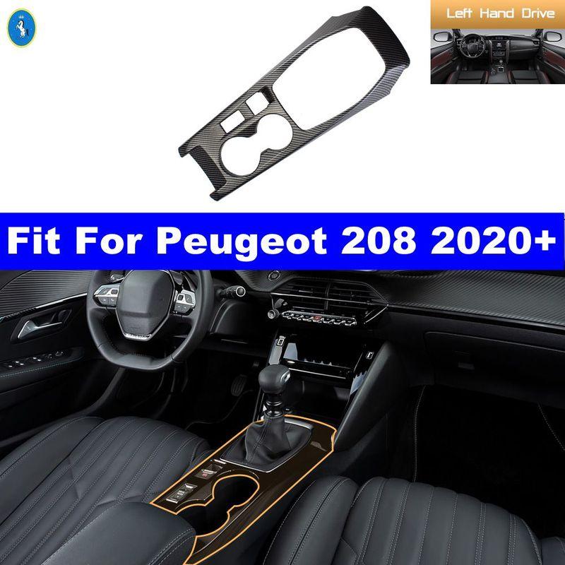 ABS Carbon Fiber Central Control Gear Shift Panel Water Cup Frame Decoration Accessories Cover Trim For Peugeot 208 - 2025