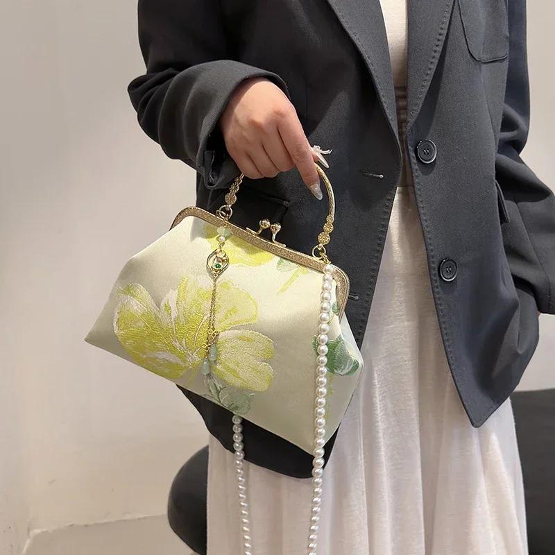 Shoulder Crossbody Bags Women New Pearl Fashion Flowers Chain Women Handbag Embroidery Korean Style Versatile Bags