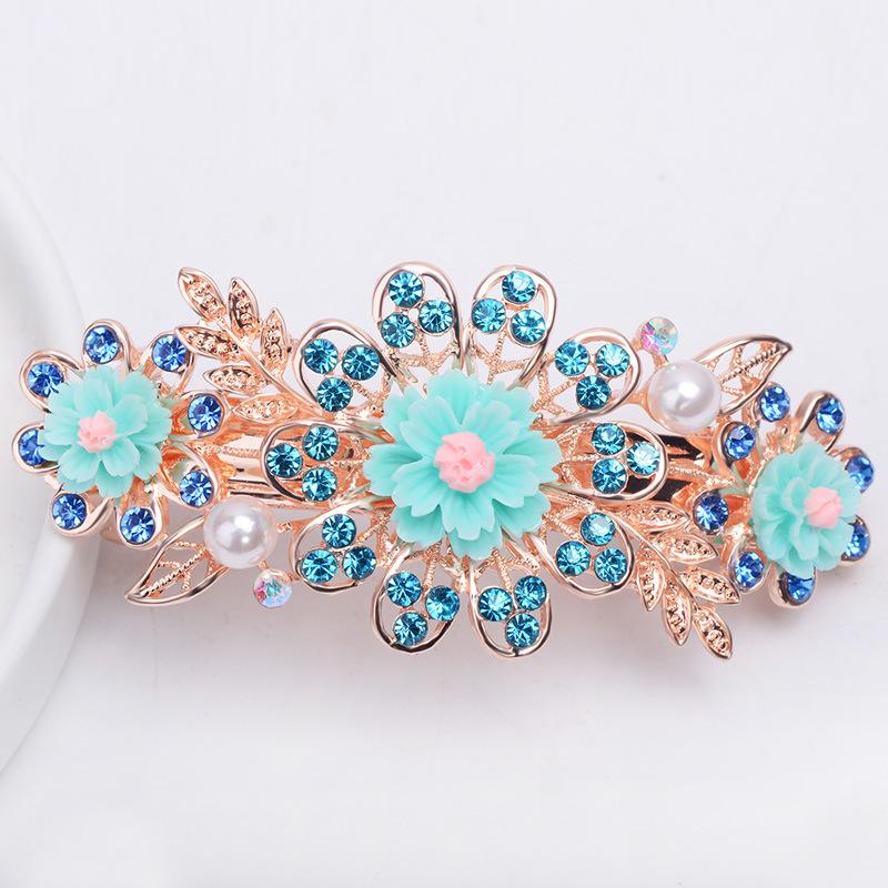 Clip de Primavera de Circonita Blanca Flor de Pedrería Brillante Clip Superior Clip Horizontal Elegante Adorno para el Cabello de Moda para Madres