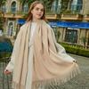 Womens Wool Blend Scarf Winter Warm Shawl Soft Solid Color Knit Wrap With Fringe Korean Style