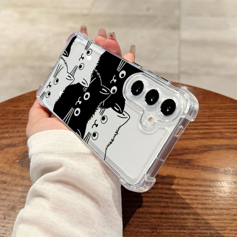Black Cat Cartoon Art Phone Case For Samsung Galaxy S25 FE S24 S23 S22 S21 Ultra S20 Plus Note 20 10 S25FE Soft Shockproof Cover