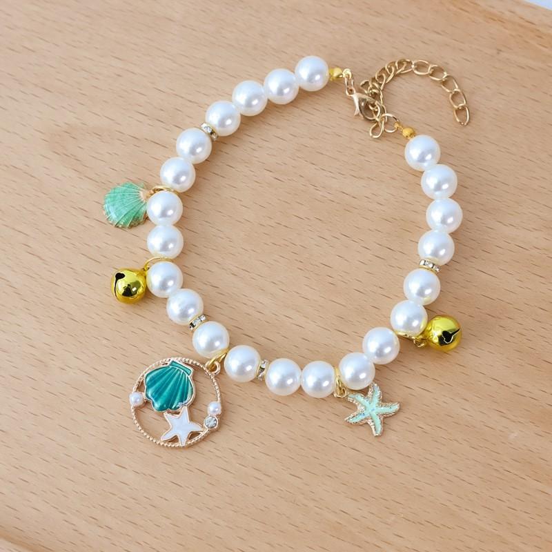 Cute Pet Collar With Pearl Beads Adjustable Bell Decor Cats Dogs