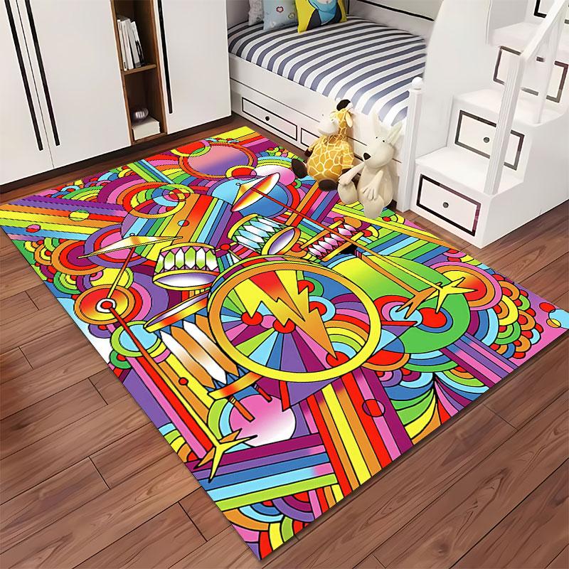Colorful Retro Drum Set Design suitable as a non-slip mat for the living room or bedroom sofa