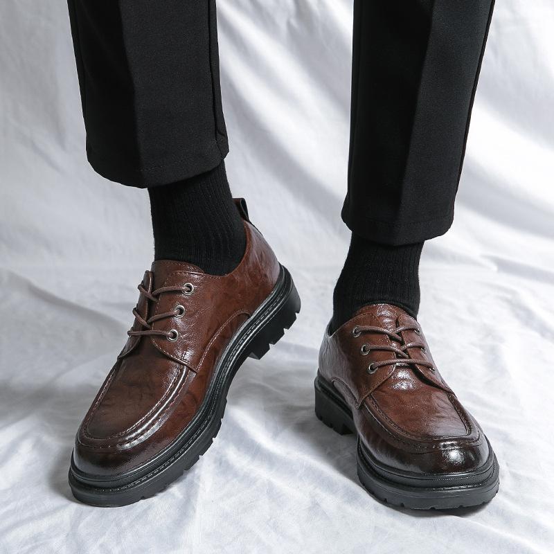 Platform casual leather shoes men's business personality round head leather shoes men's travel 2025 shoes men's business lace-up youth