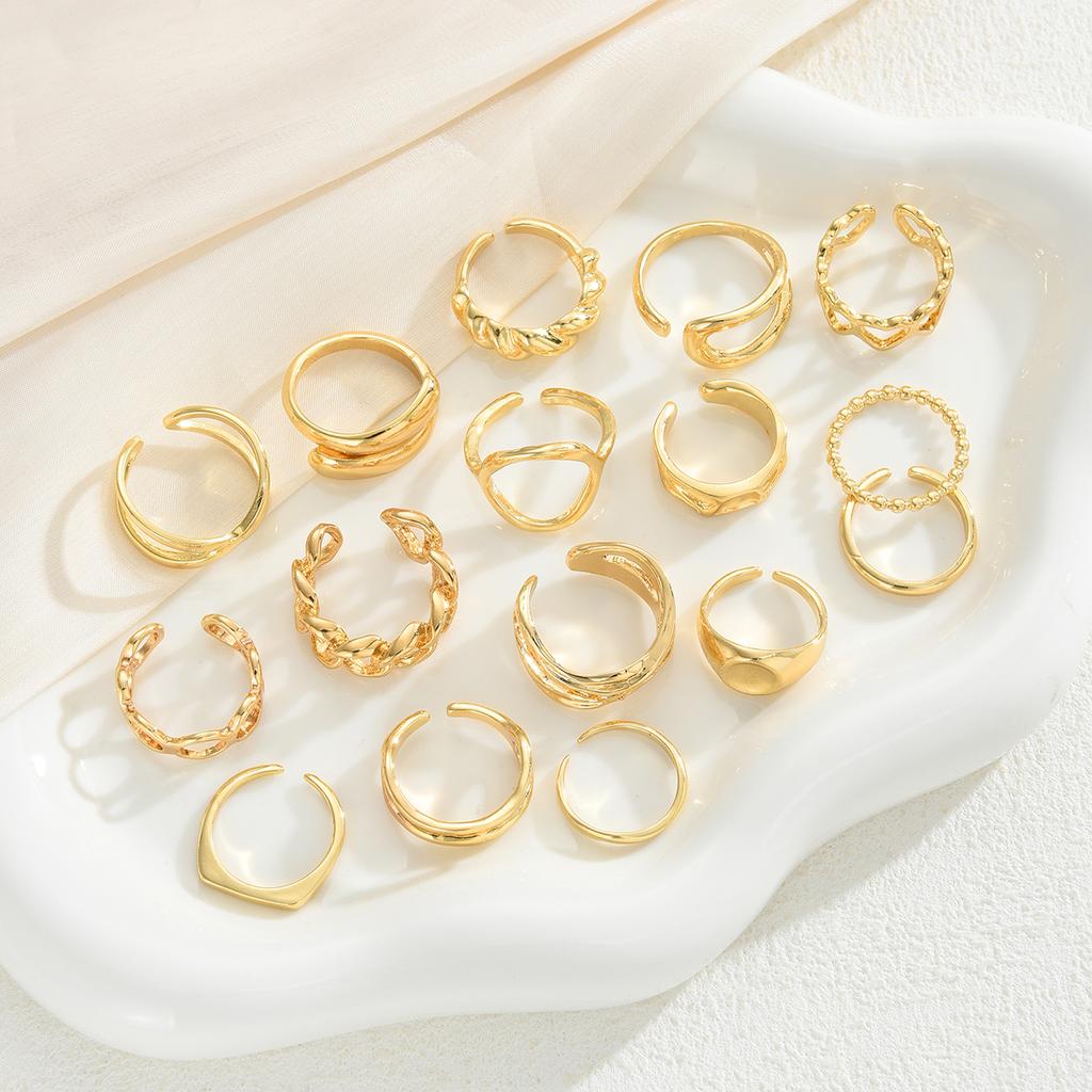 17KM 16-teiliges Geometrisches Hohlherz Offener Ring Set Modeschmuck Damen Trendig Glänzend Täglich Party Accessoire Geschenk Für Sie