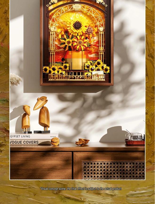 Sunflower Wood Frame 3D Building Block Photo Frame with Induction Light - Educational Assembly Toy and Decorative Ornament.