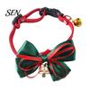 Christmas Pet Accessories Bow Collar, Adjustable Cat Collar with And Bell, Safety Buckle Plaid Print for Cats, Small Dogs, Holiday Wear Bell