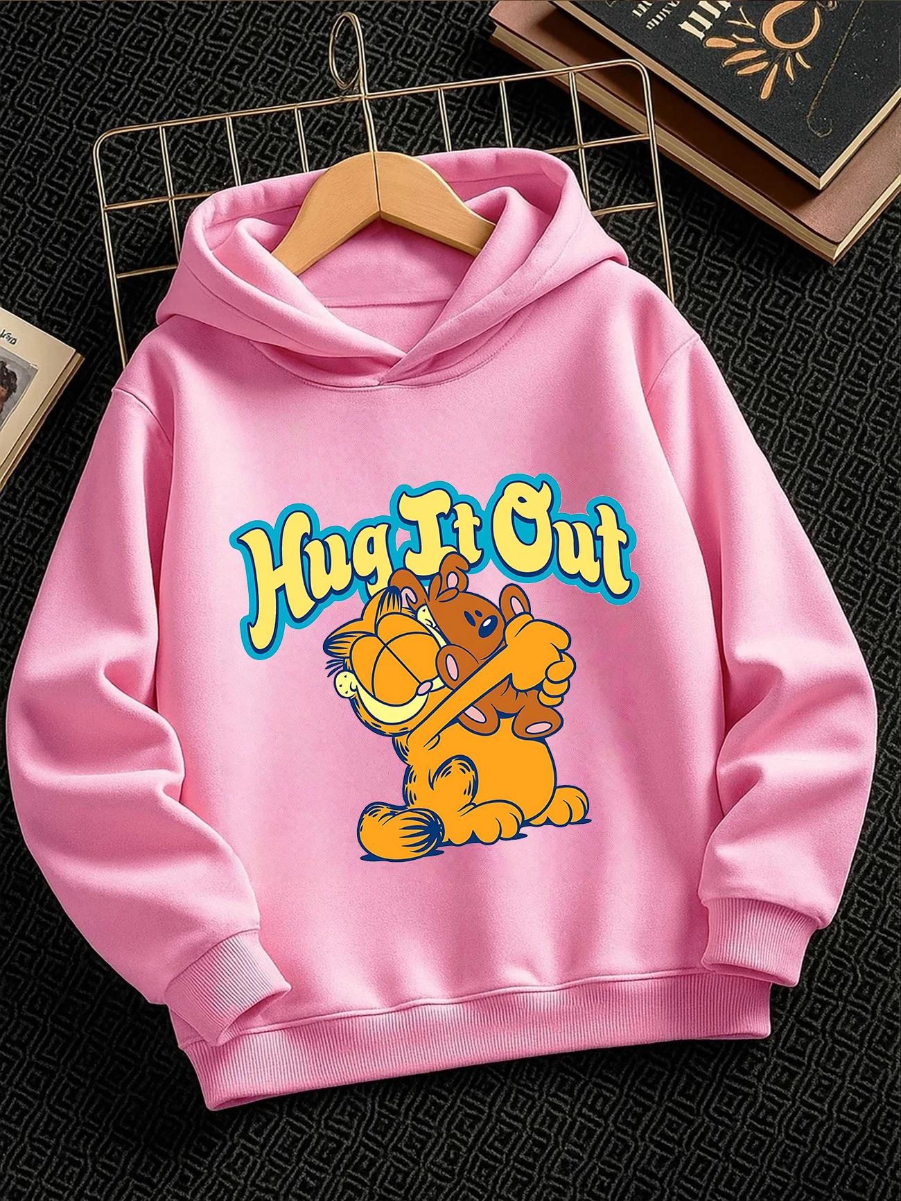 Chill Garfield Kids Pullover Hoodie Summer Cute Cartoon Crewneck Street 3-14 Years 100