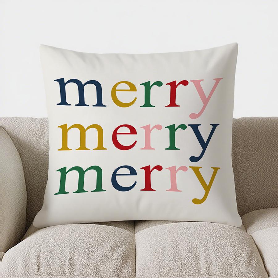 Home Decor Merry & Bright Christmas Ornament Pillow Cover Pattern Cushion Cover Suitable For Sofa Bedroom Car Pillow Cover