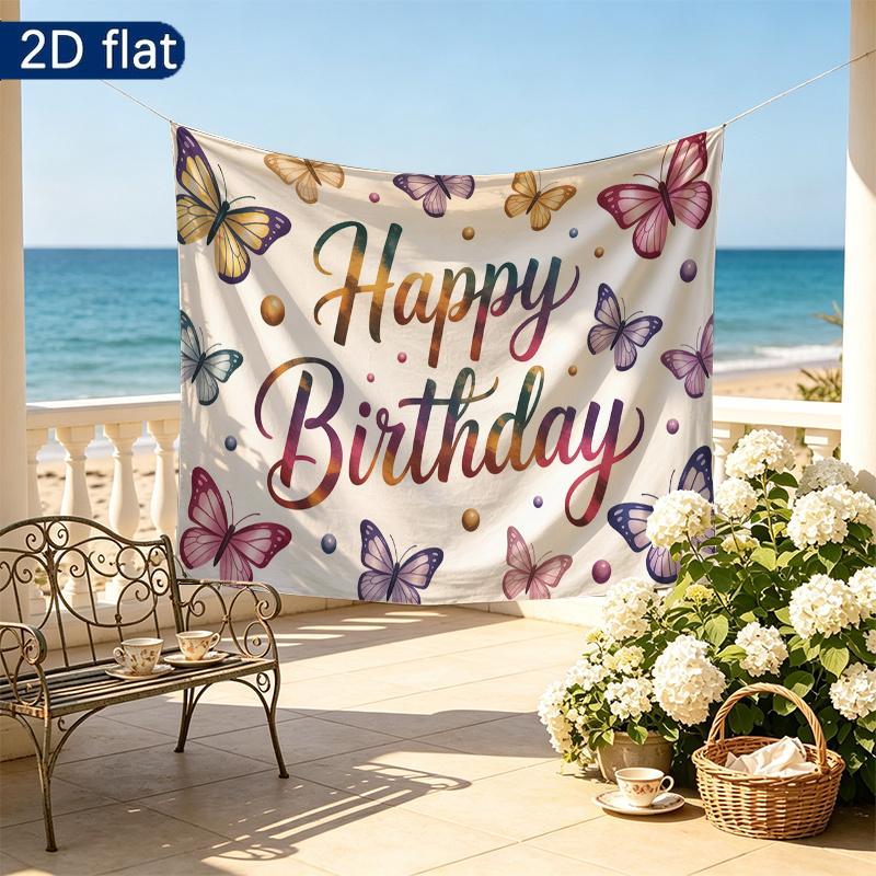 Colorful Butterflies Gifts Birthday Banner, Colorful Polyester Backdrop for Party Decorations