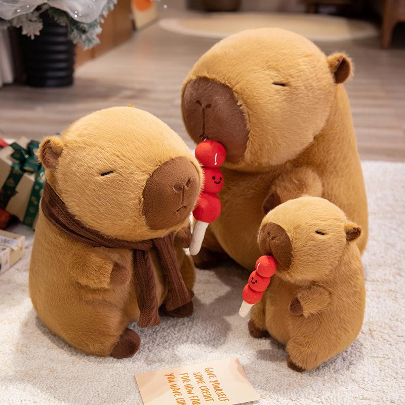 Cute Capybara Plush Toy With Stretchable Lollipop Simulation Animal Baby Doll Sleep Pilloe Room Decor Children Holiday Cozy Gift