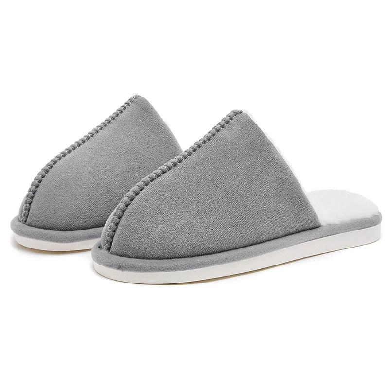Fashion Concise Round Toe Cotton Slippers for Women Winter Indoor Faux Suede Plush Slippers Woman Light Slip On Cotton Slides Mujer