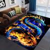 Lebendiger Flammen-Drachen-Teppich – Feuriges Blau-Orange Drachen-Design, Weiches, Lichtechtes Polyester für Schlafzimmer oder Wohnzimmer