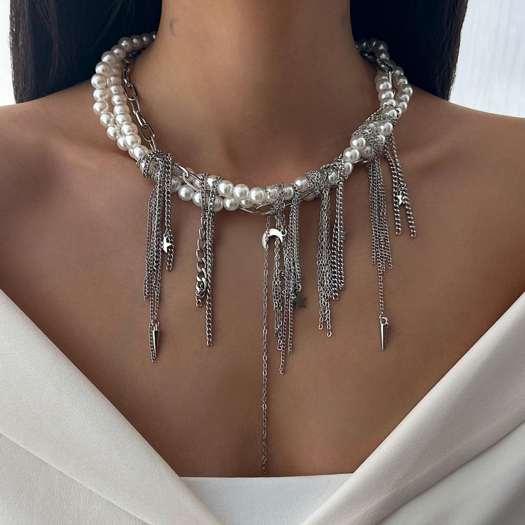 Vintage Multi Layer Tassel Heart-Shaped Pendant Necklace Women Star Necklace Punk Y2k Metal Clavicle Chain Party Zircon Gifts