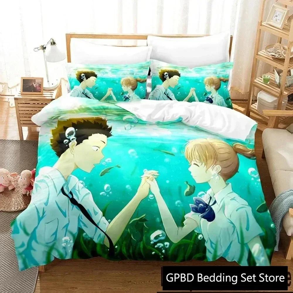 Luxus Neu 3D Druck Anime A Silent Voice Bettwäscheset Jungen Mädchen Twin Queen King Size Bettbezug Kissenbezug Bett Jungen Erwachsene