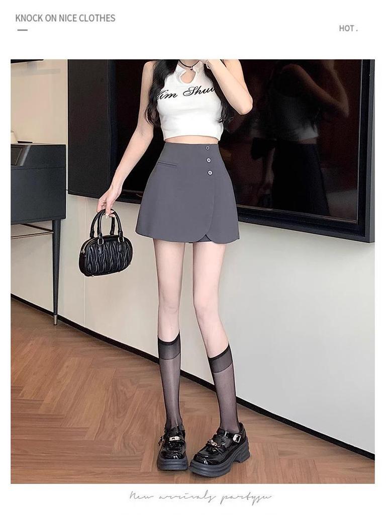 Women's High-Waist A-line Skirt with Irregular Slit and Anti-Exposure Design