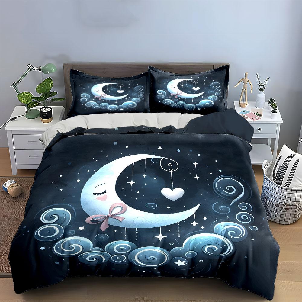 Moon Starry Night Decor Set Soft Comfortable Duvet Cover Bedding Set Included 1*Duvet Cover & 2*Pillowcases, Gift