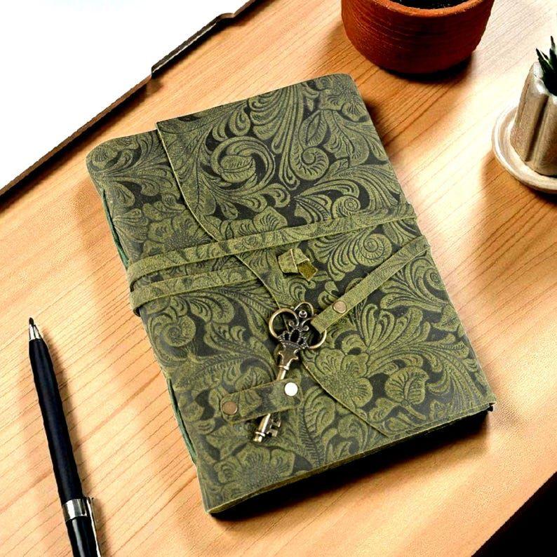 Vintage Deckle Edge Paper Bound Journal - Blank Spell Book of Shadows Journal - Leather Notebook Sketchbook