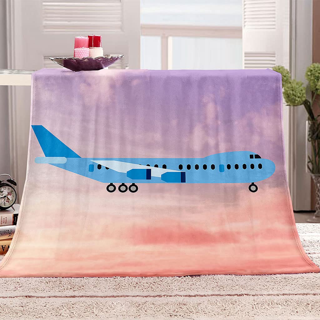 Airplane Flannel Throw Blanket Cartoon Pattern for Couch Sofa Bed King Queen Size Super Soft Warm Lightweight All Season Warm