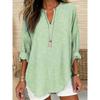 Women's Henley V Neck Long Sleeve Loose Solid Linen Blend Tunic Top Plus Size Casual Blouse