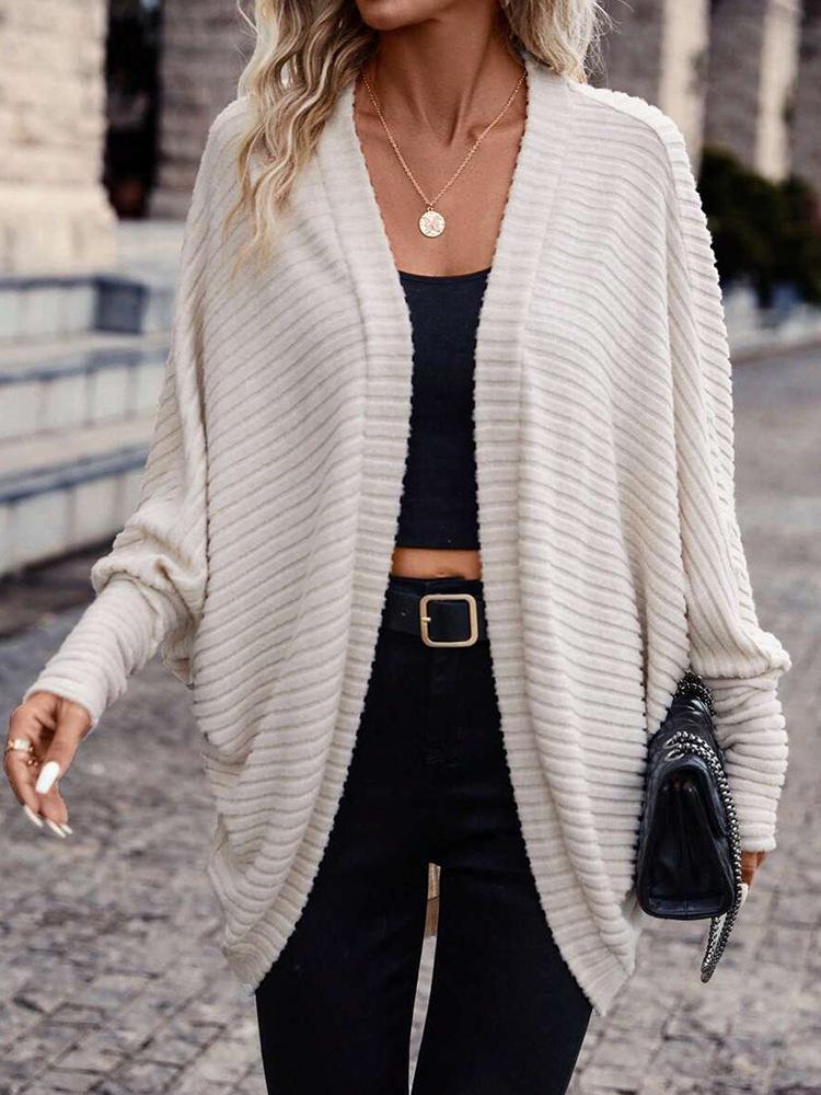 2025 Women's Cross-Border European & American Loose Knit Lapel Cardigan Coat - Autumn/Winter Solid Color