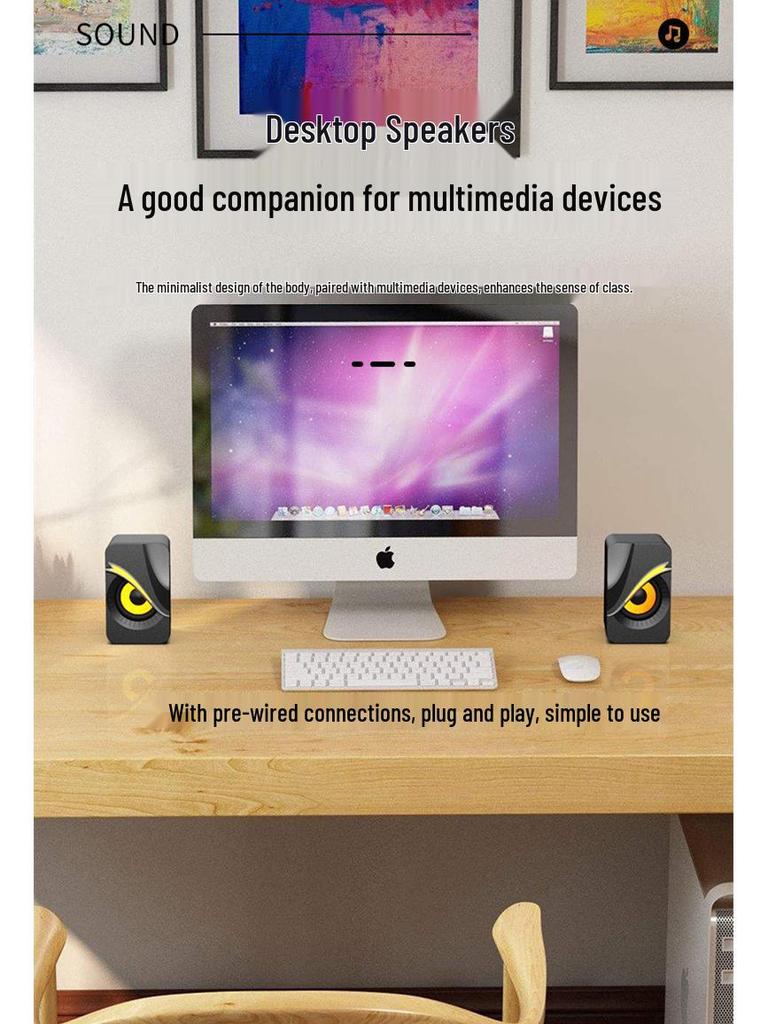 Atmosphere Light USB Wired Computer Speakers 2.0 - Compact Home/Office Sound System (Q9)