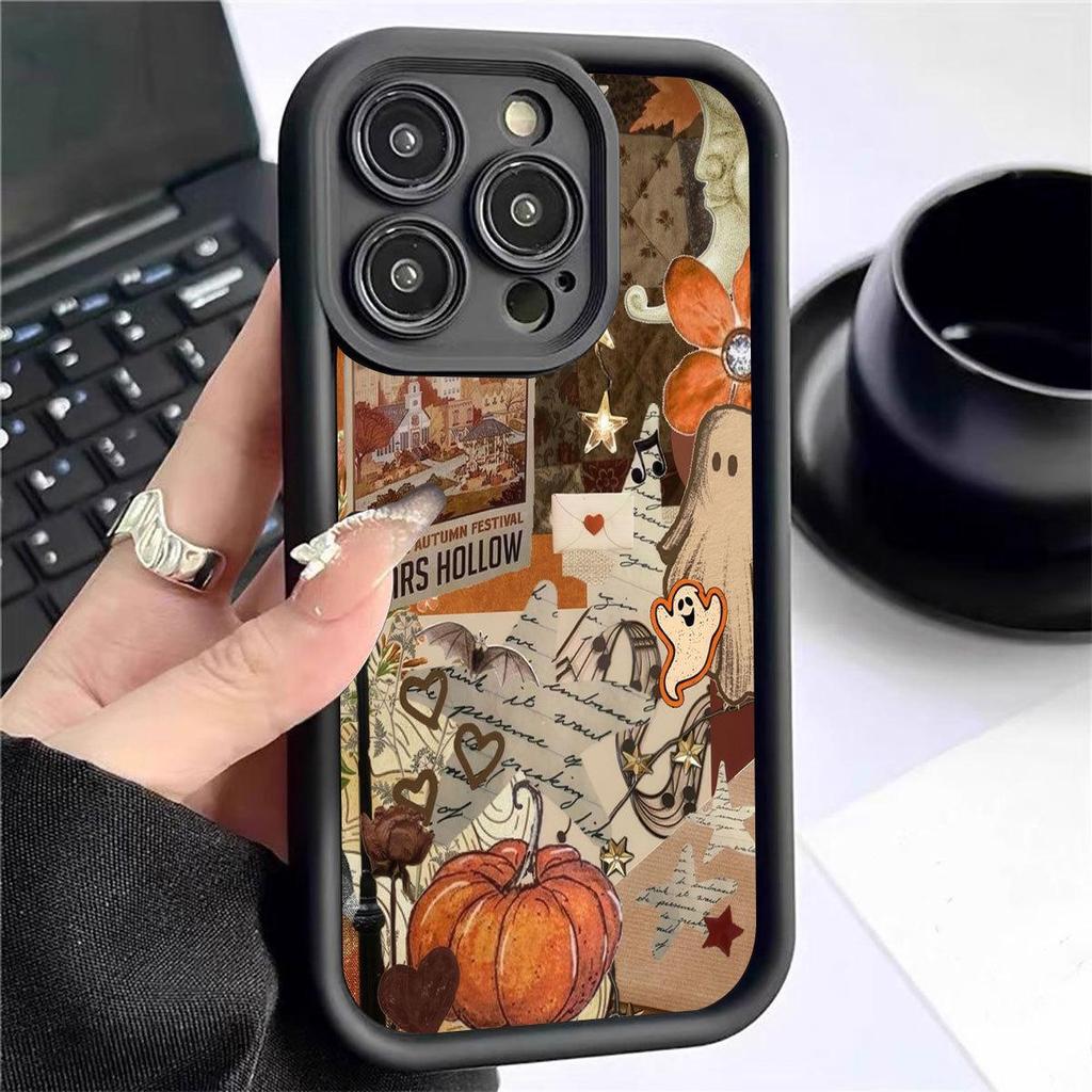 Pumpkin Head Groove Style Black Phone Case for iPhone 15/16/17 Pro Max